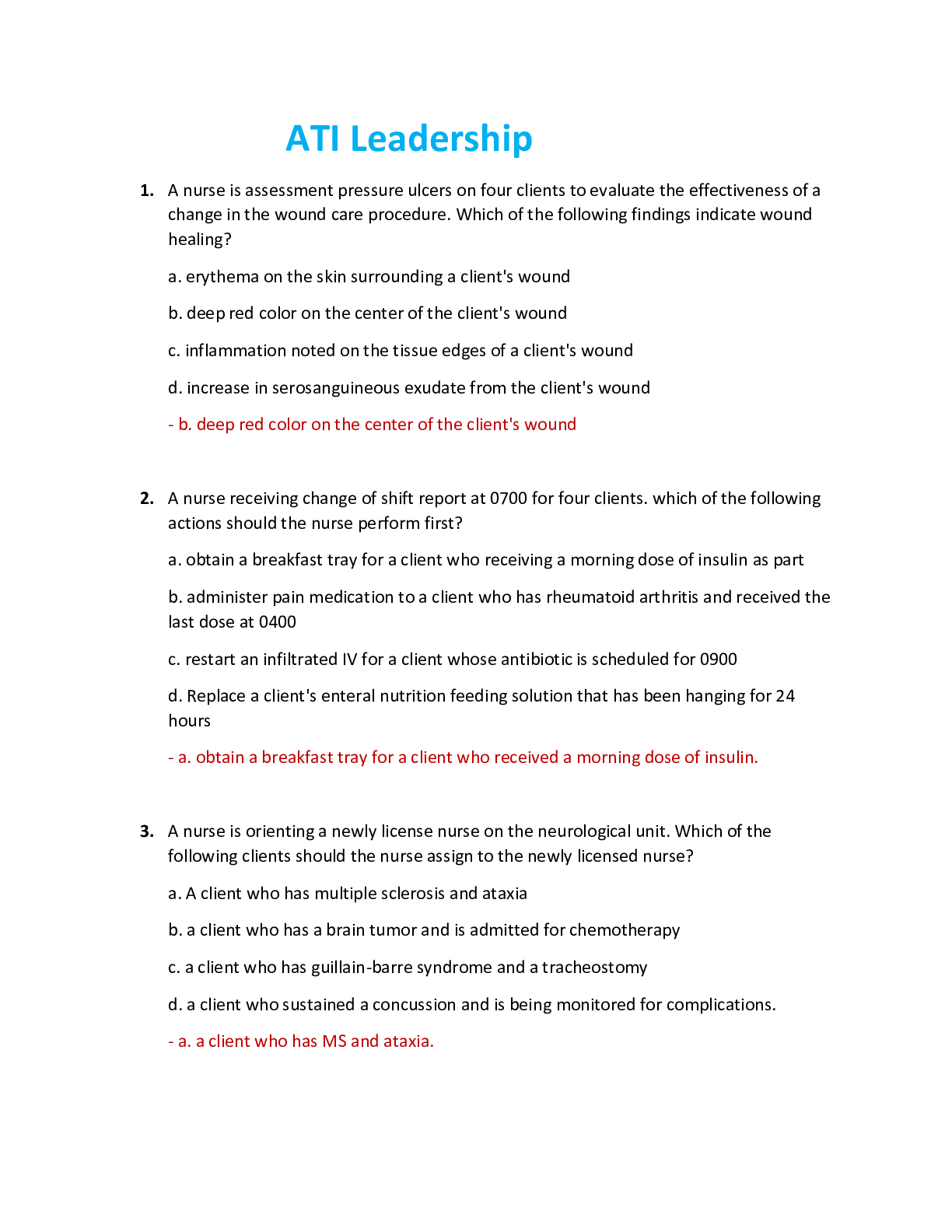 Preview image for ATI Leadership Exam. Latest 2021/2022